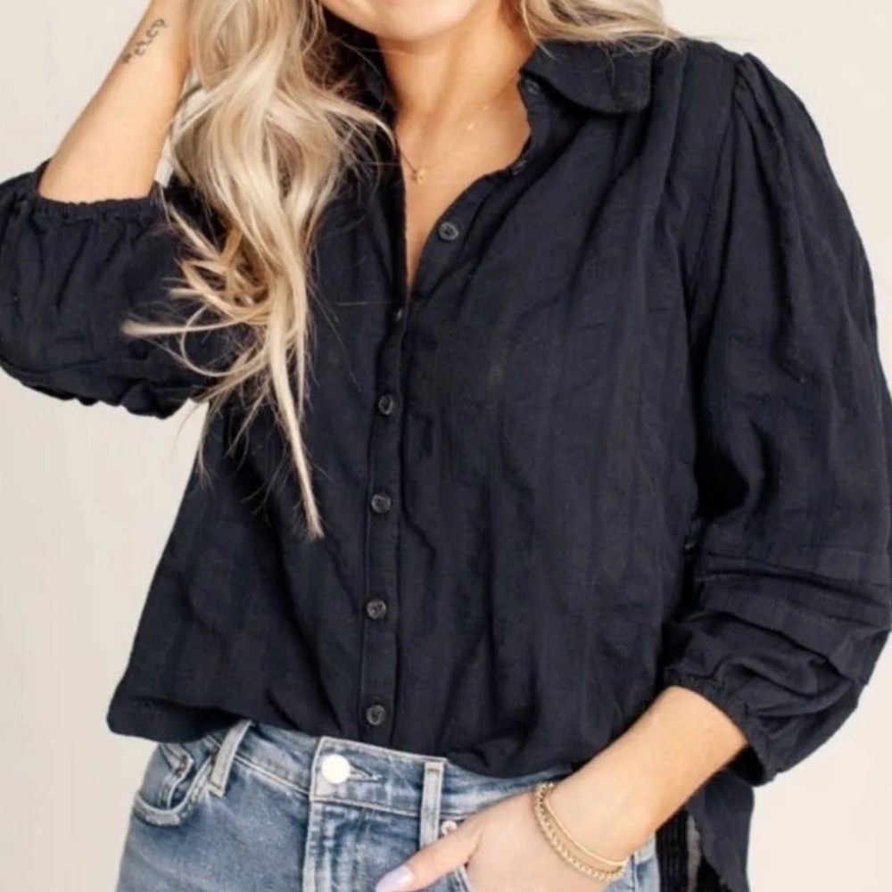 Free People Happy Days Blouse Black Size Large